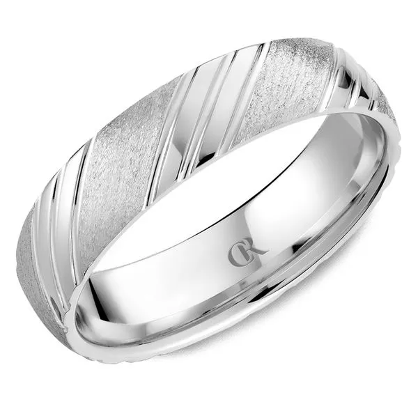 Men’s 14K Yellow Gold Ring – 6mm Sandpaper Finish with Polished Diagonal Grooves Image 2 Frontenac Jewellers Kingston, ON