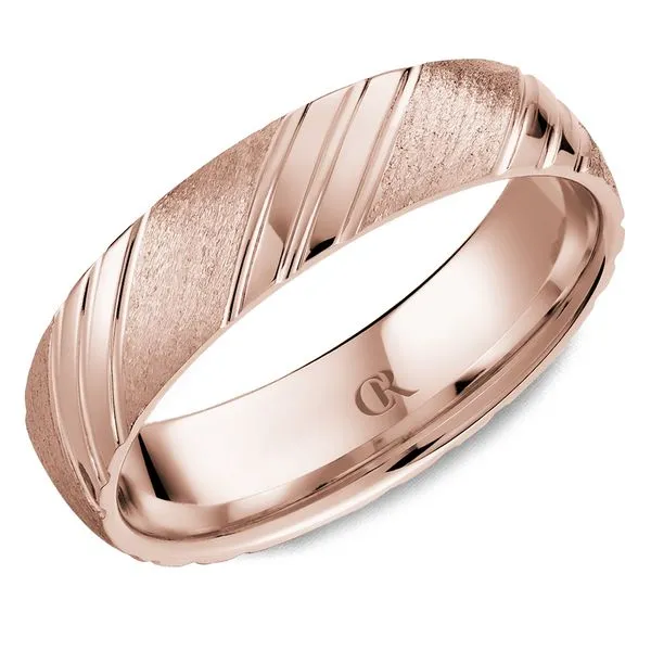 Men’s 14K Yellow Gold Ring – 6mm Sandpaper Finish with Polished Diagonal Grooves Image 3 Frontenac Jewellers Kingston, ON