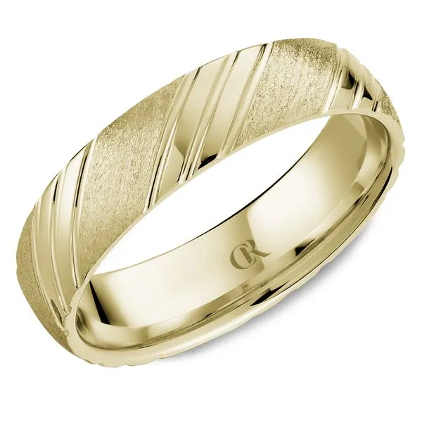 Men’s 14K Yellow Gold Ring – 6mm Sandpaper Finish with Polished Diagonal Grooves Frontenac Jewellers Kingston, ON