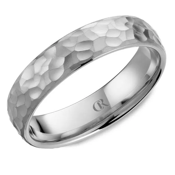 Men’s 14K White Gold Ring – 5mm Hammered Finish Classic Band Frontenac Jewellers Kingston, ON