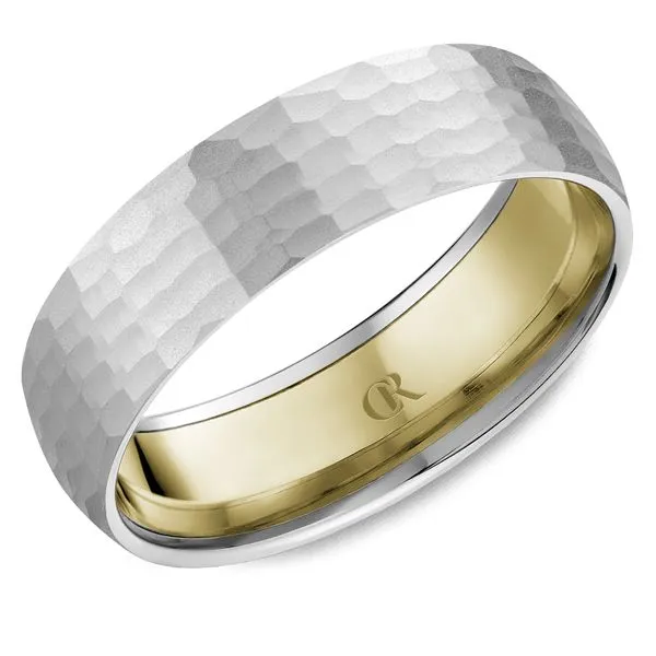 14K Two-Tone White and Yellow Gold 6mm Men’s Hammered Finish Ring Frontenac Jewellers Kingston, ON