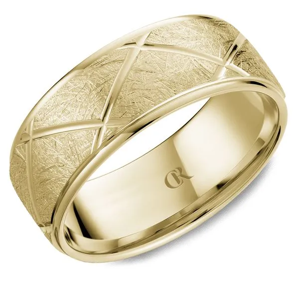 14K Yellow Gold 8mm Men’s Diamond-Cut Criss-Cross Pattern Ring Frontenac Jewellers Kingston, ON