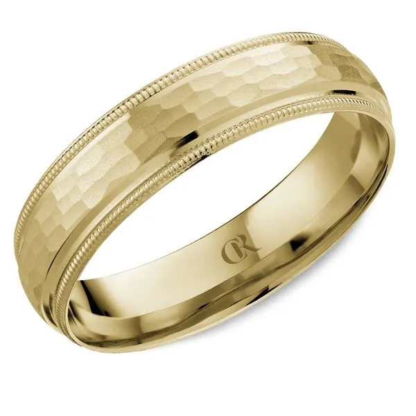 14K Yellow Gold Men's Hammered Wedding Band – 5mm with Milgrain Edges Frontenac Jewellers Kingston, ON