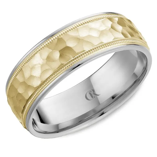 14K Two-Tone Gold 7mm Wedding Band with Hammered Finish Frontenac Jewellers Kingston, ON