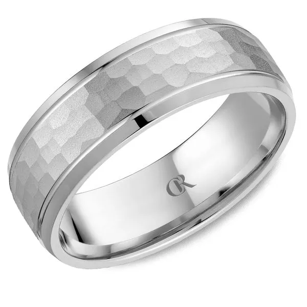 14K White Gold 7mm Wedding Band with Hammered Finish Frontenac Jewellers Kingston, ON