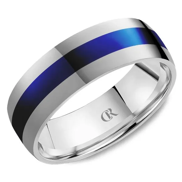 Men’s 14K White Gold Ring with Blue Enamel Inlay – 7mm Frontenac Jewellers Kingston, ON