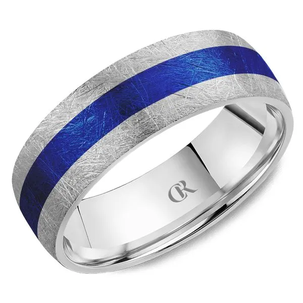 Men’s 14K White Gold Ring with Blue Enamel Inlay – 7mm Frontenac Jewellers Kingston, ON