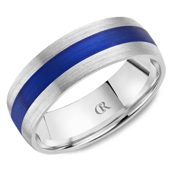 Men’s 14K White Gold Ring with Blue Enamel Inlay – 7mm Frontenac Jewellers Kingston, ON