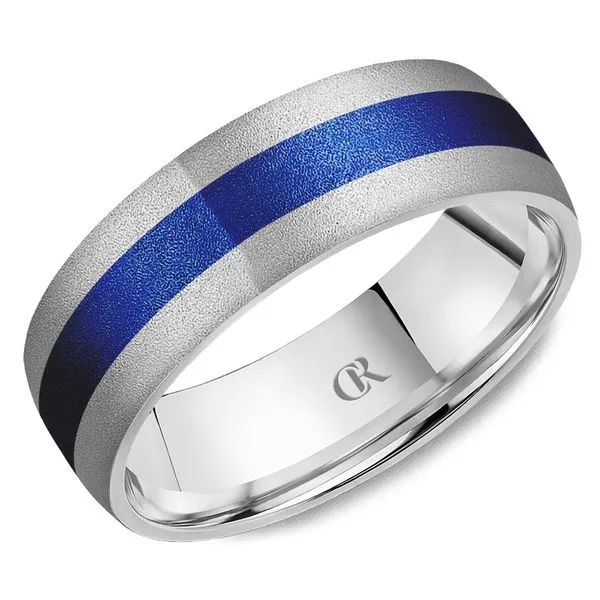 Men’s 14K White Gold Ring with Blue Enamel Inlay – 7mm Frontenac Jewellers Kingston, ON
