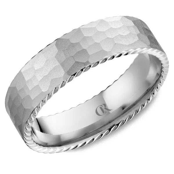 6mm Hammered White Gold Band with Rope Edge Frontenac Jewellers Kingston, ON