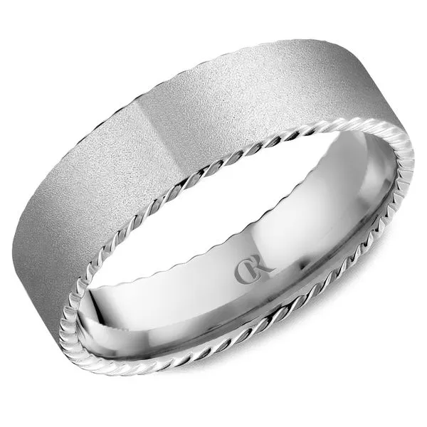 6mm Sandblast White Gold Band with Rope Edge Frontenac Jewellers Kingston, ON