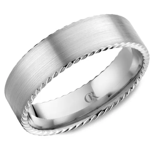 6mm Sandpaper Finish White Gold Band with Rope Edge Frontenac Jewellers Kingston, ON