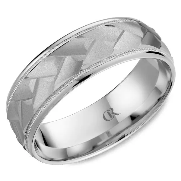 14K White Gold 7mm Sandblast-Finish Band with Milgrain Edges Frontenac Jewellers Kingston, ON