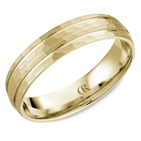 14K Yellow Gold 5mm Hammered Finish Band with Double Groove Detail Frontenac Jewellers Kingston, ON