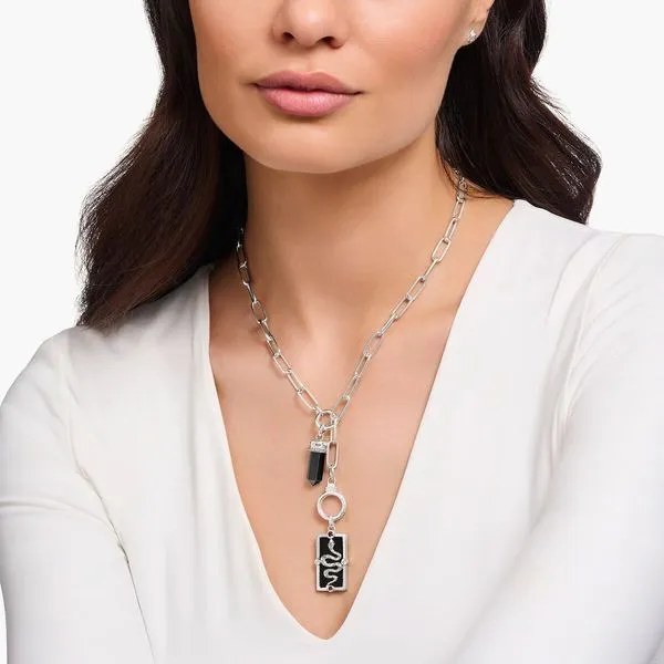 Silver blackened necklace with wolf's tooth pendant and stones Image 2 Frontenac Jewellers Kingston, ON