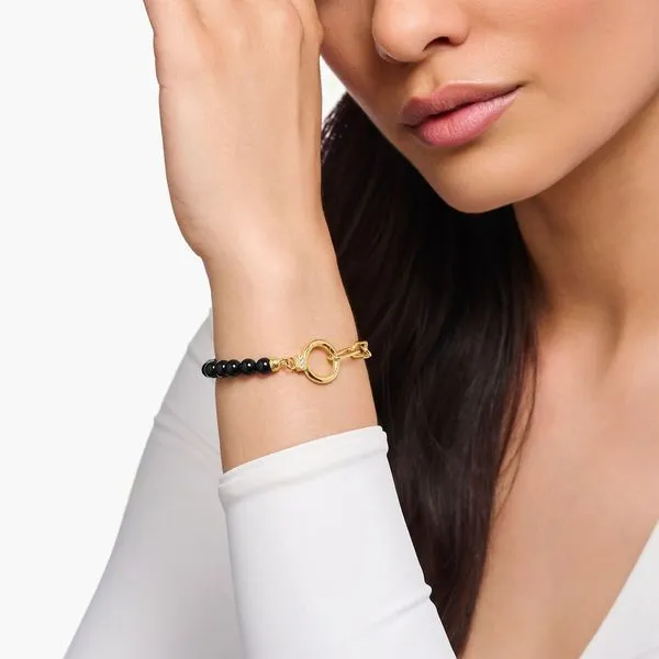 Yellow-gold plated bracelet with onyx beads and white zirconia Image 2 Frontenac Jewellers Kingston, ON