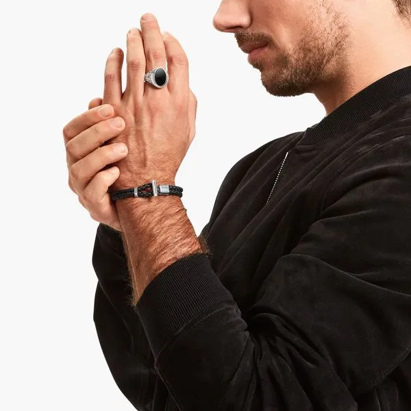 Silver double bracelet with braided, black leather Image 2 Frontenac Jewellers Kingston, ON