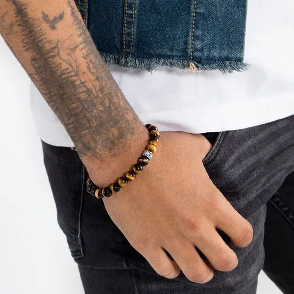 Gold-plated beads bracelet with blue gold and red tiger's eye Image 2 Frontenac Jewellers Kingston, ON