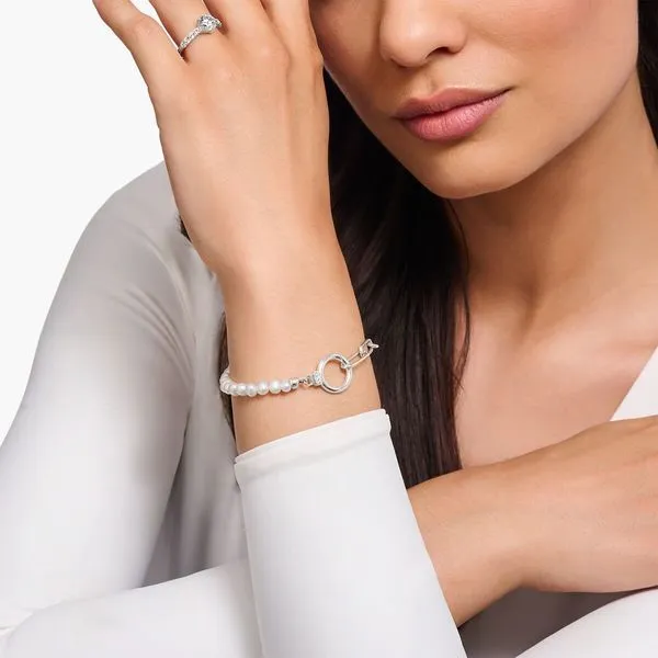 Silver bracelet with freshwater cultured pearls and zirconia Image 2 Frontenac Jewellers Kingston, ON