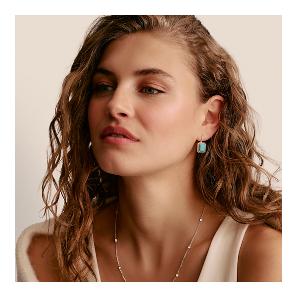 Silver Drop Earrings with Turquoise Octagon Stones Elyndra Image 2 Frontenac Jewellers Kingston, ON