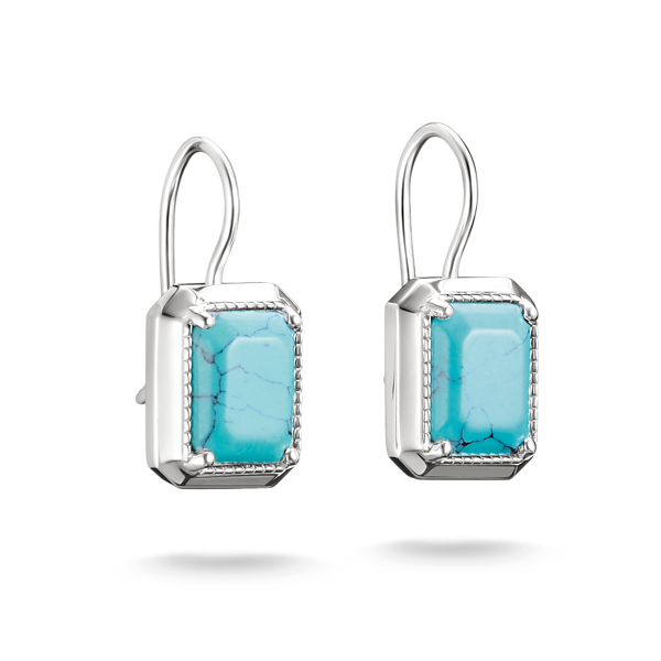 Silver Drop Earrings with Turquoise Octagon Stones Elyndra Frontenac Jewellers Kingston, ON