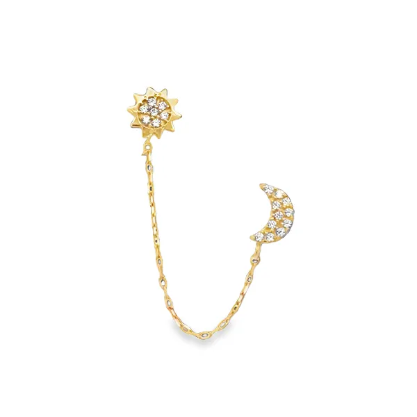 14K Yellow Gold Crescent Moon & Sun Chain Earring Galicia Fine Jewelers Scottsdale, AZ