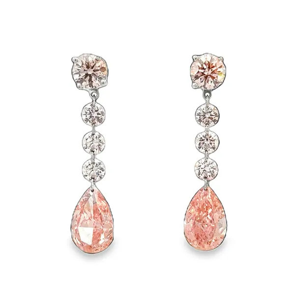 14K White Gold Round-to-Pear Pink Diamond Drop Earrings Galicia Fine Jewelers Scottsdale, AZ