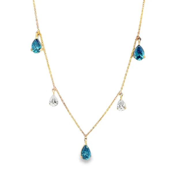 14K Yellow Blue & White Diamond Station Necklace Galicia Fine Jewelers Scottsdale, AZ