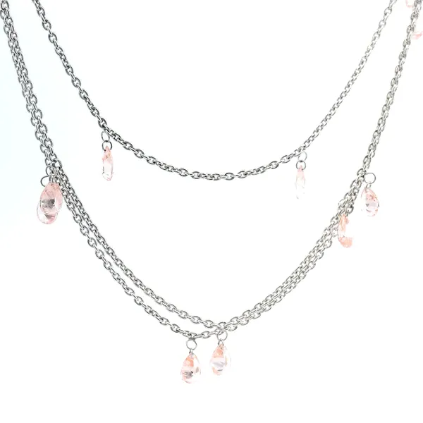 14K White Gold Pink Pear Diamond Station Necklace Image 4 Galicia Fine Jewelers Scottsdale, AZ