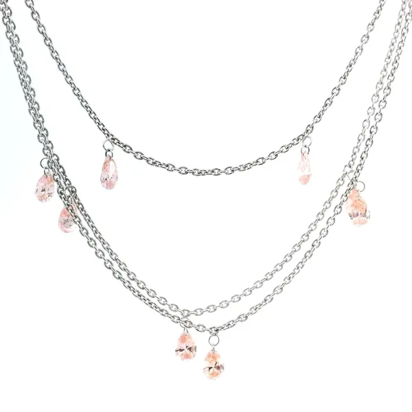 14K White Gold Pink Pear Diamond Station Necklace Galicia Fine Jewelers Scottsdale, AZ