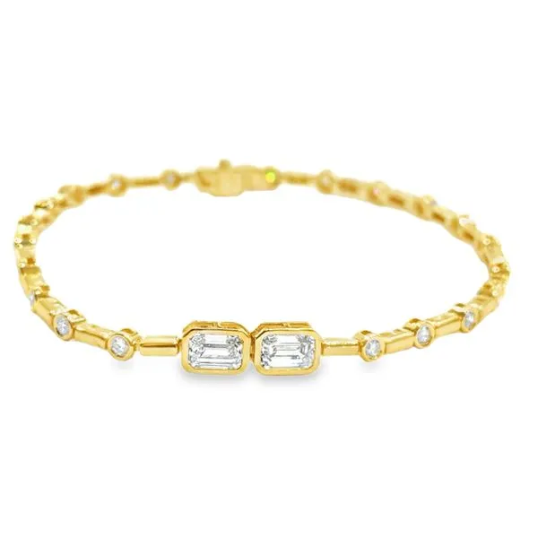 18K Yellow Gold Vermeil Double Emerald & Round Diamond Bracelet Galicia Fine Jewelers Scottsdale, AZ