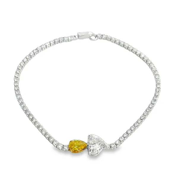 14K White Gold Lab Yellow Diamond Pear & Heart Tennis Bracelet Galicia Fine Jewelers Scottsdale, AZ