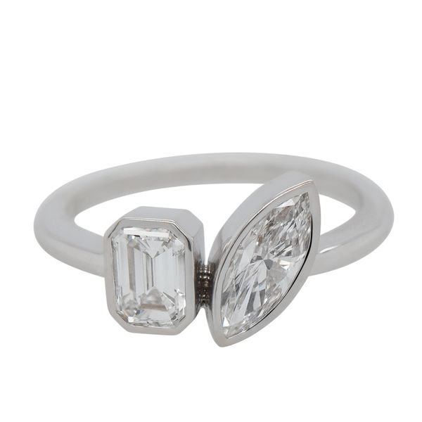 Galicia Custom 18k White Gold Ring with Emerald and Marquise Cut Diamonds Galicia Fine Jewelers Scottsdale, AZ