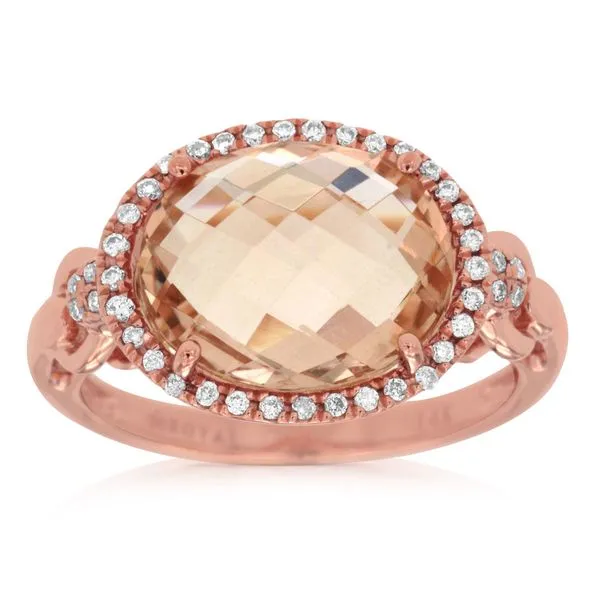 Galicia Custom 14k Rose Gold Checkerboard Oval Morganite and Diamond Ring Galicia Fine Jewelers Scottsdale, AZ