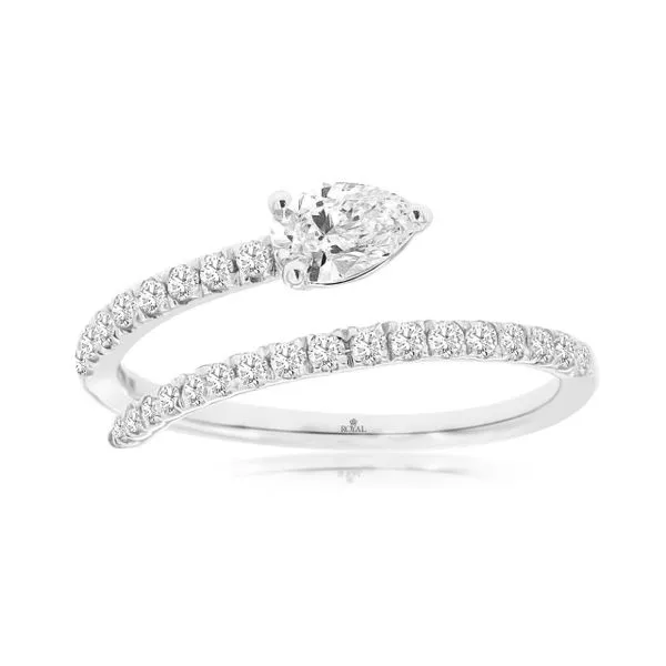 14K White Gold Diamond Bypass Ring with Pear Diamond Galicia Fine Jewelers Scottsdale, AZ