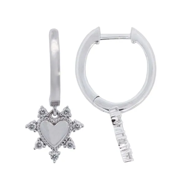 Galicia Custom 14k White Gold Huggie with Diamond Heart Drop Galicia Fine Jewelers Scottsdale, AZ