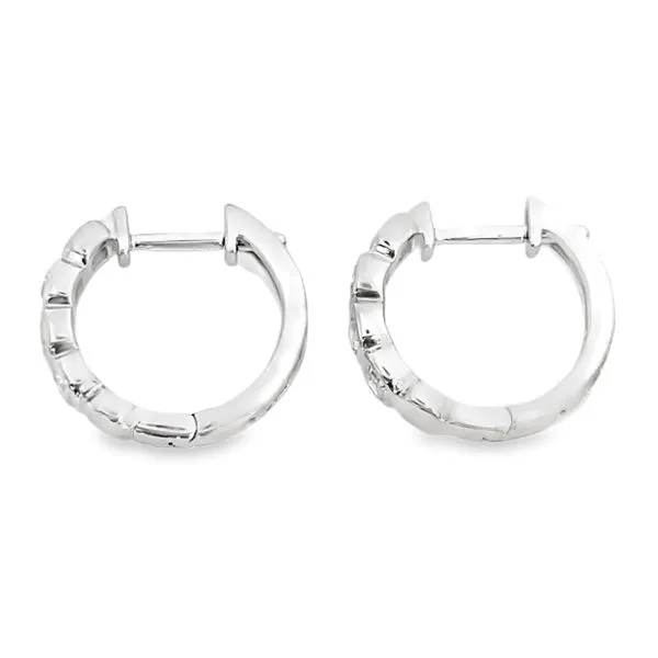 14K White Gold Emerald Cut Diamond Huggie Earrings Image 2 Galicia Fine Jewelers Scottsdale, AZ