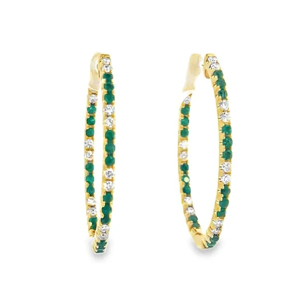 Emerald and Diamond Hoop Earrings in 14K Yellow Gold Galicia Fine Jewelers Scottsdale, AZ