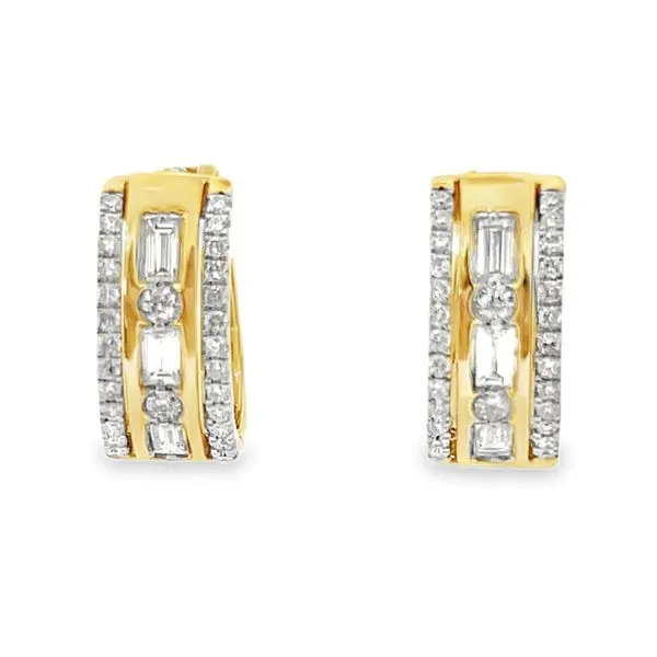 Diamond Baguette and Pave Hoop Earrings in 14K Yellow Gold Galicia Fine Jewelers Scottsdale, AZ