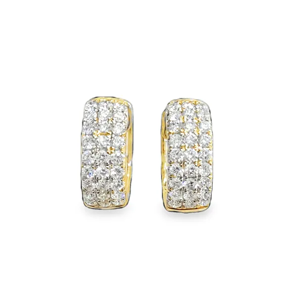 14K Yellow Gold Triple Row Diamond Pave Hoop Earrings Image 2 Galicia Fine Jewelers Scottsdale, AZ