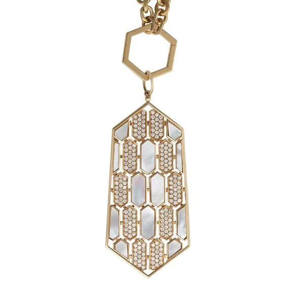 14k Yellow Gold Mother of Pearl and Diamond Pendant Galicia Fine Jewelers Scottsdale, AZ
