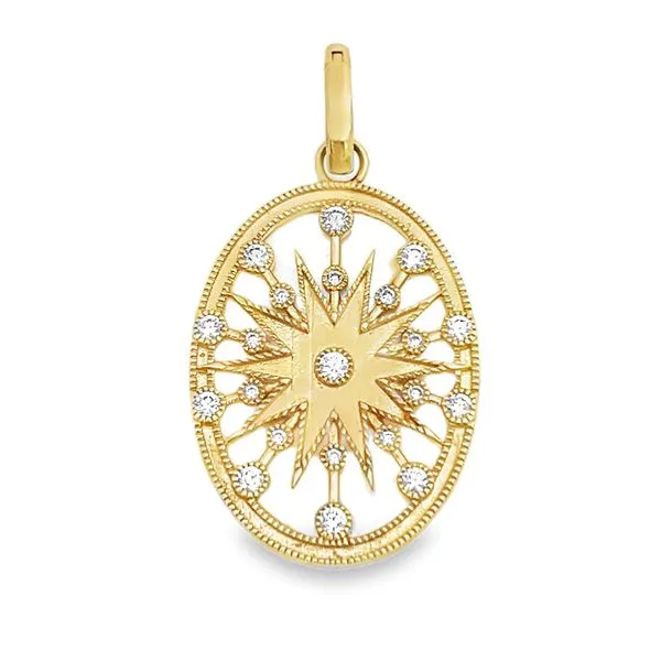 Galicia Custom 14k Yellow Gold Starburst Mother of Pearl and Diamond Pendant Galicia Fine Jewelers Scottsdale, AZ