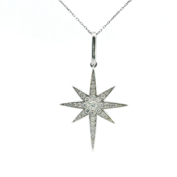 18K White Gold Micropave Diamond Compass Rose Pendant Galicia Fine Jewelers Scottsdale, AZ
