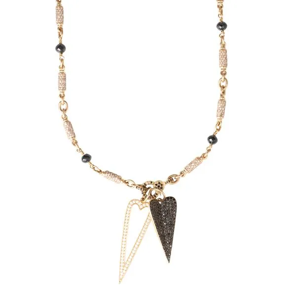 Galicia Custom 14k Yellow Gold Black and White Diamond Barrel Necklace Image 2 Galicia Fine Jewelers Scottsdale, AZ