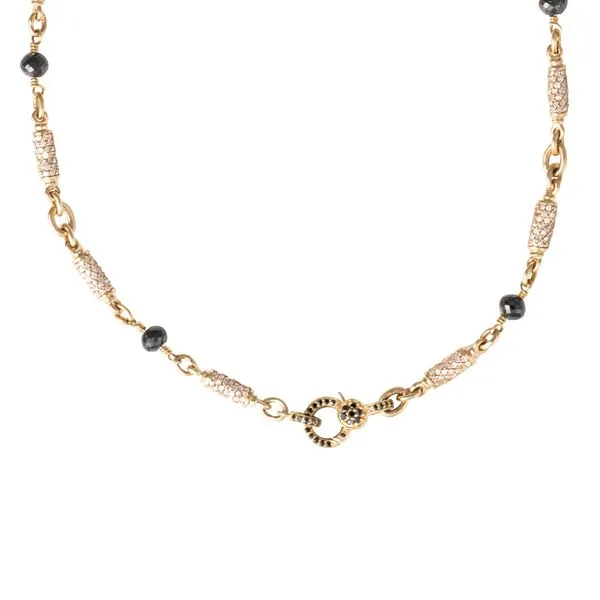 Galicia Custom 14k Yellow Gold Black and White Diamond Barrel Necklace Galicia Fine Jewelers Scottsdale, AZ