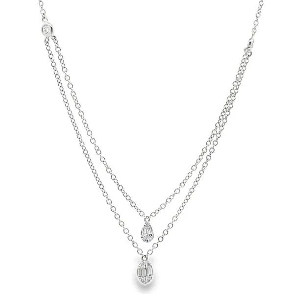 18K White Gold Baguette/Round Diamond Layered Necklace Galicia Fine Jewelers Scottsdale, AZ