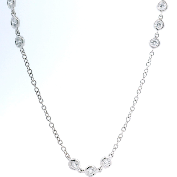 18K White Gold Bezel Set Diamond Station Necklace Image 3 Galicia Fine Jewelers Scottsdale, AZ
