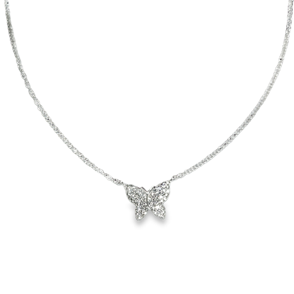 14K White Gold Pave Diamond Small Butterfly Necklace Galicia Fine Jewelers Scottsdale, AZ