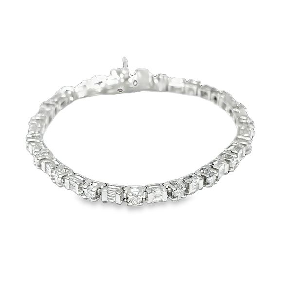 Platinum Alternating Round and Baguette Tennis Bracelet Galicia Fine Jewelers Scottsdale, AZ