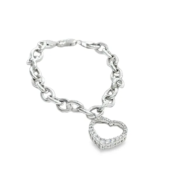 14K White Gold Diamond Heart Link Bracelet Galicia Fine Jewelers Scottsdale, AZ